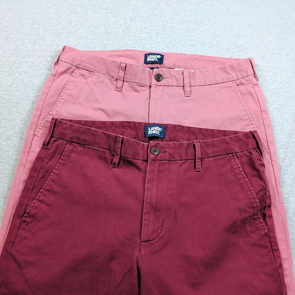 Lot 2 Lands End Mens Straight Fit Stretch Chinos Burgundy Rose Pink 32x30 501594